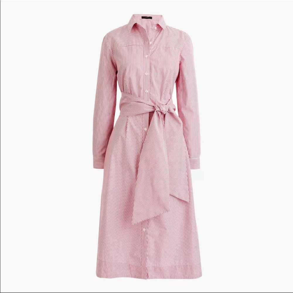 Cute J Crew Red & White Stripe Tie Waist Cotton Shirt Dress w/Pockets